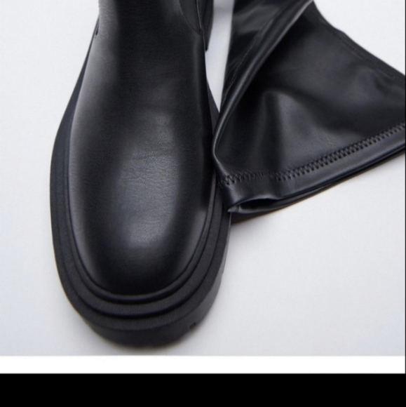 NWOT Zara Low Heeled Stretch Tall Boots TRF Black - Picture 4 of 9